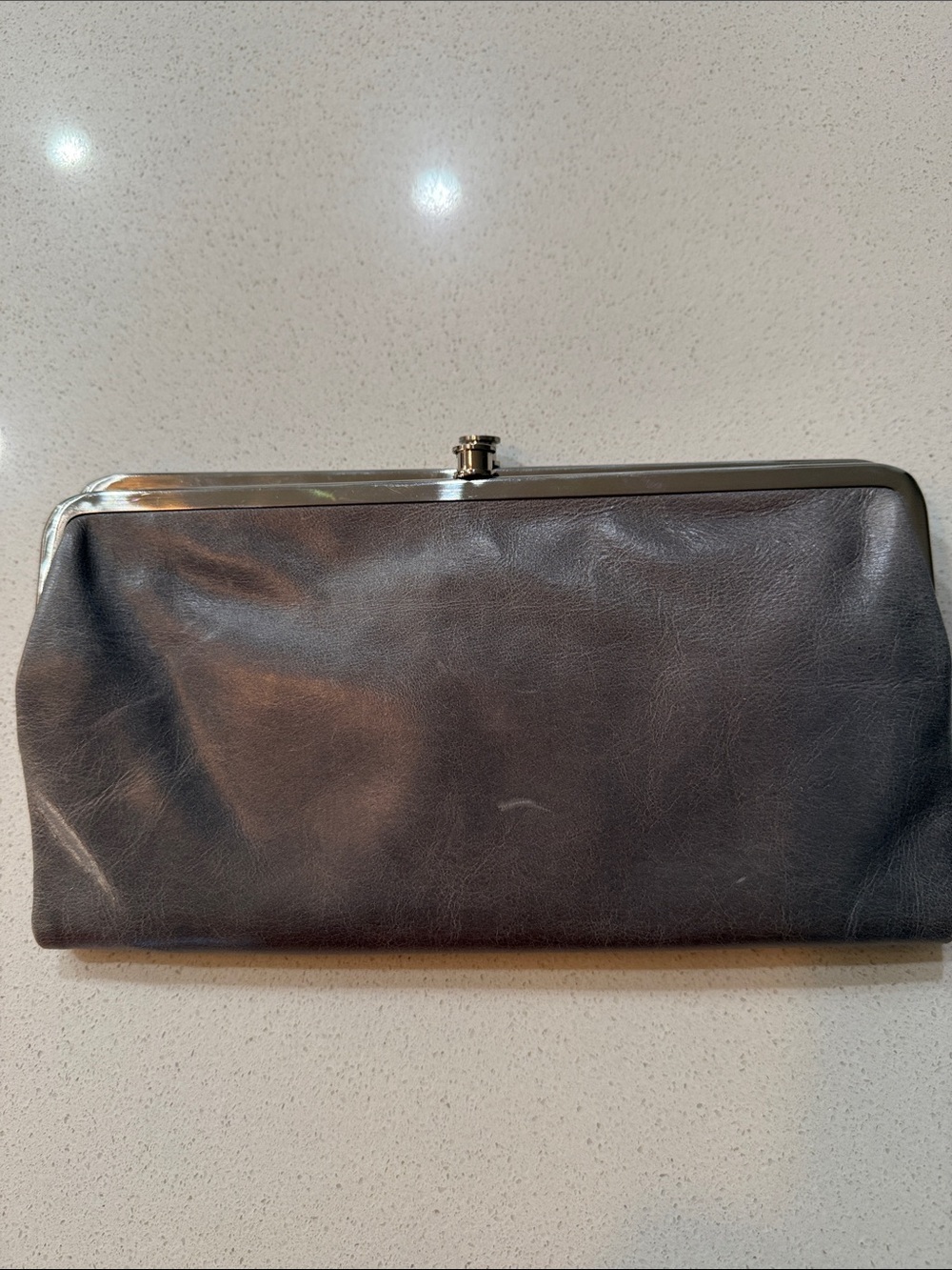 HOBO Gray Leather Frame Clutch Wallet